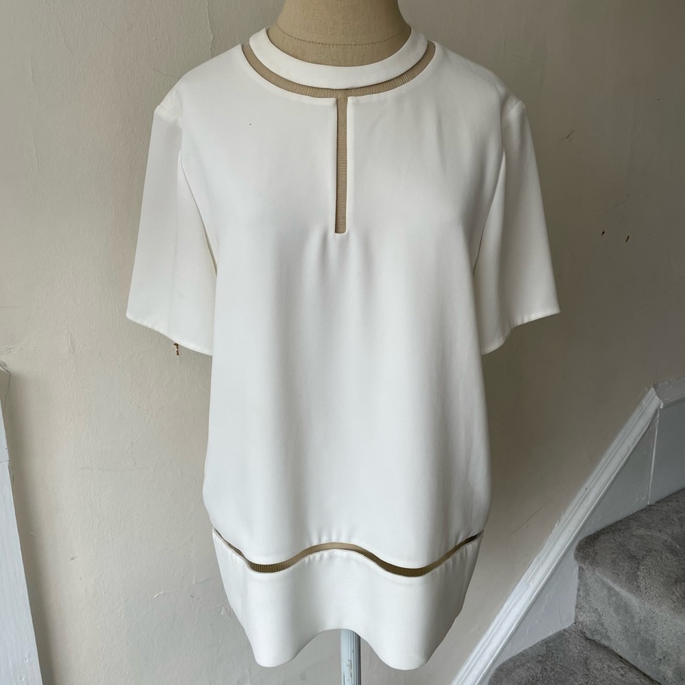 Alexander Wang White Structured Fissure Cut Out Short Sleeve Top Size 4